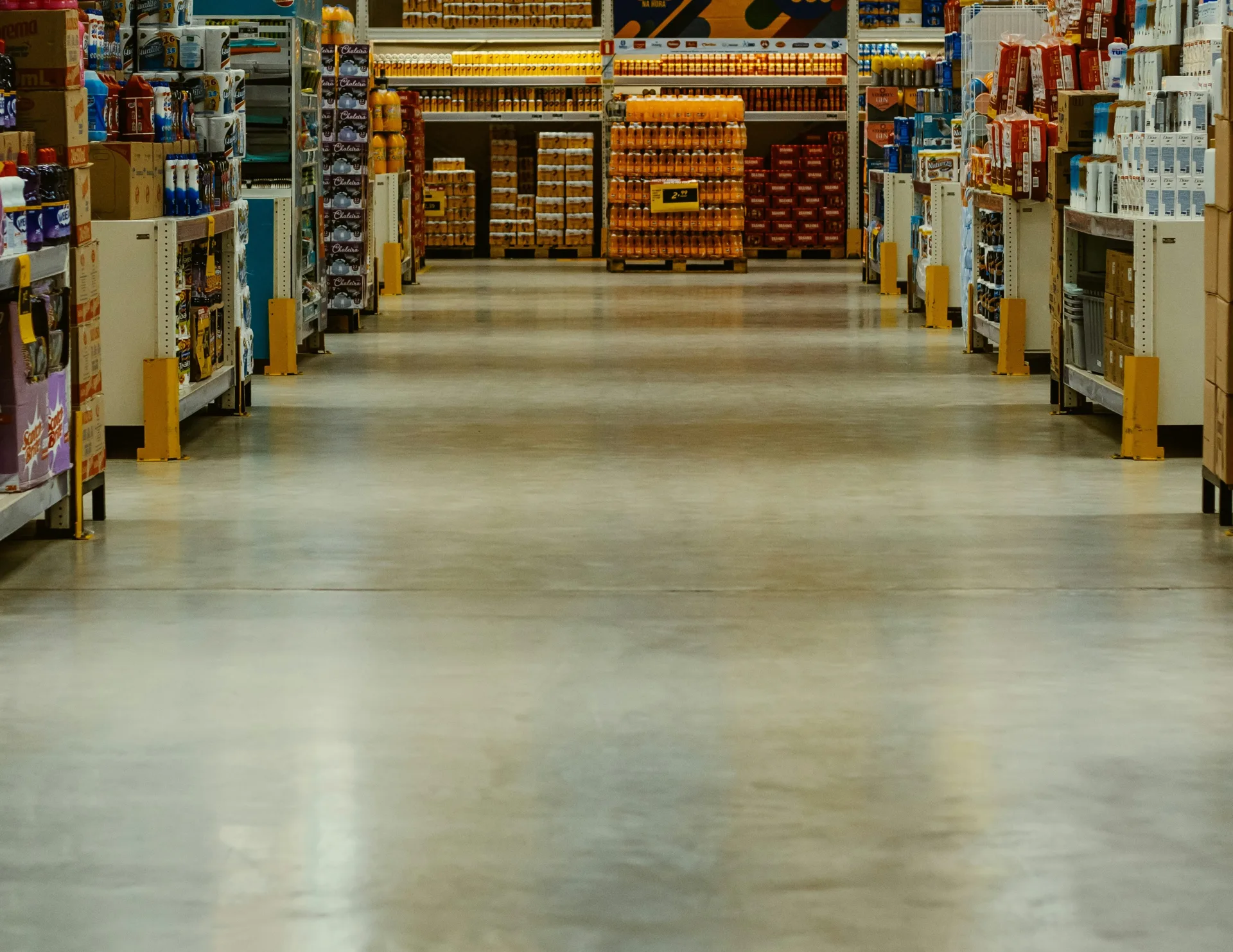 polished commercial concrete floor in a Regina supermarket aisle