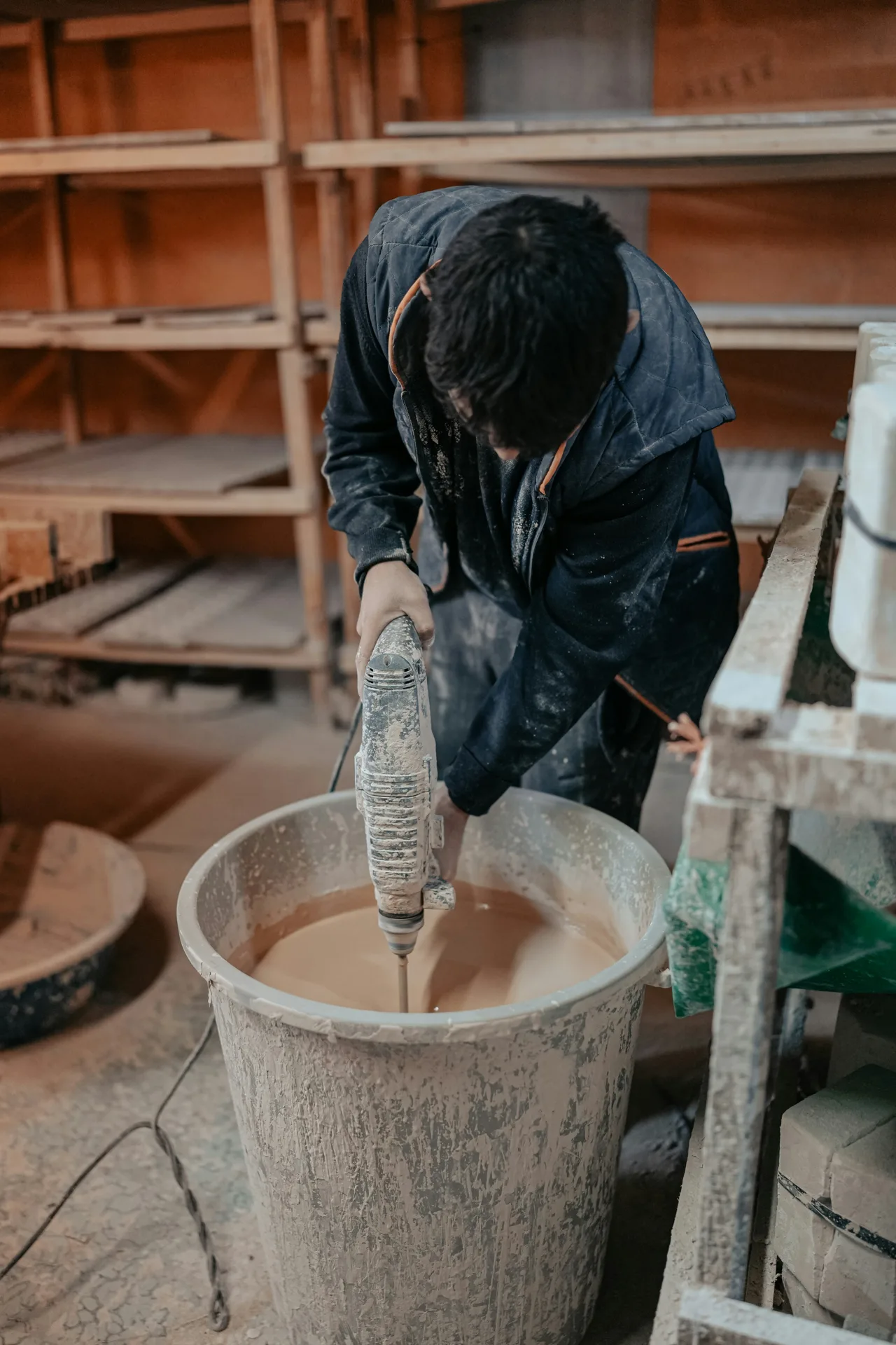 Sakrete mixed in a paddle mixer on a Regina site