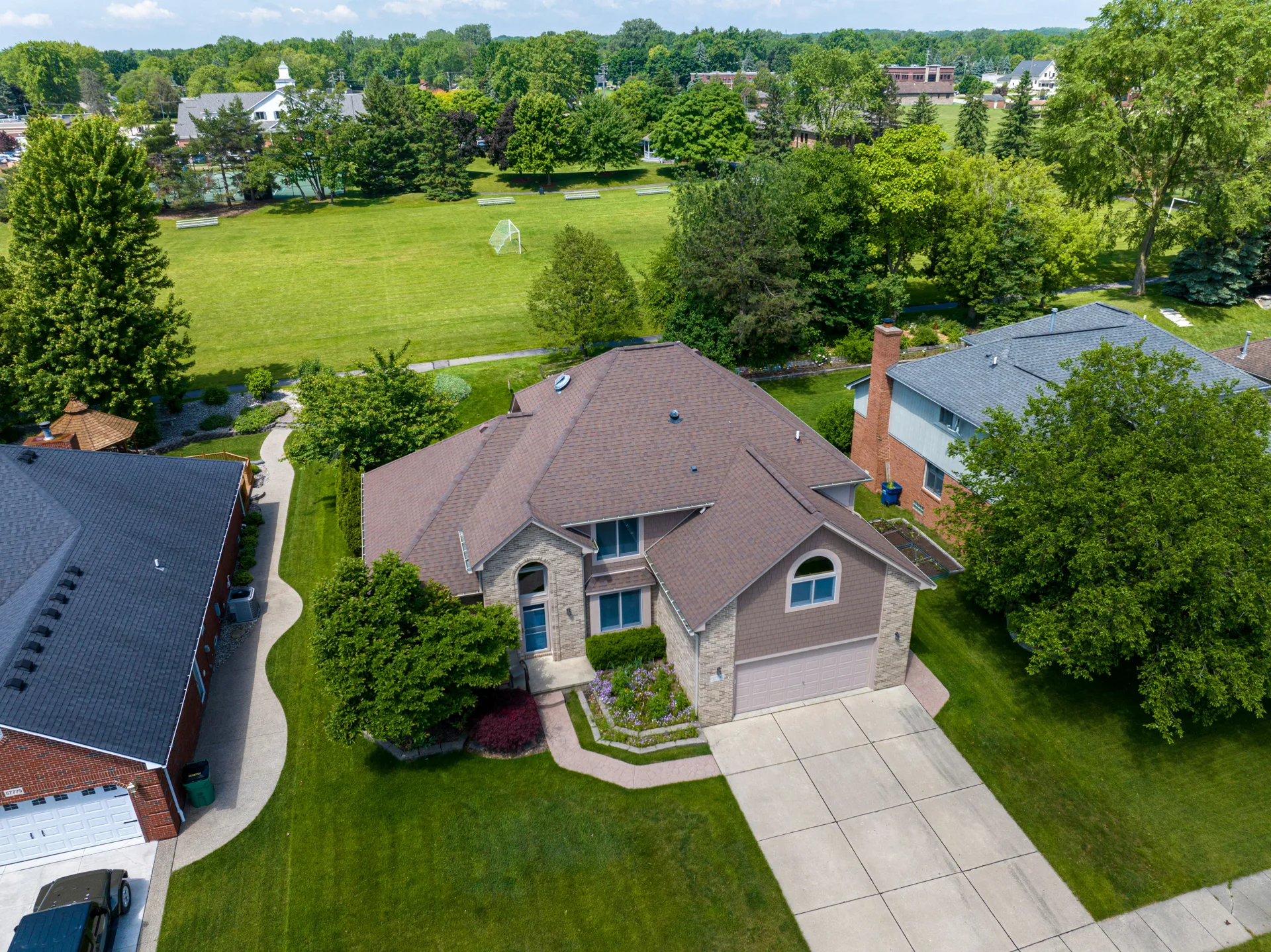 aerial view of a finished concrete driveway in Emerald Park