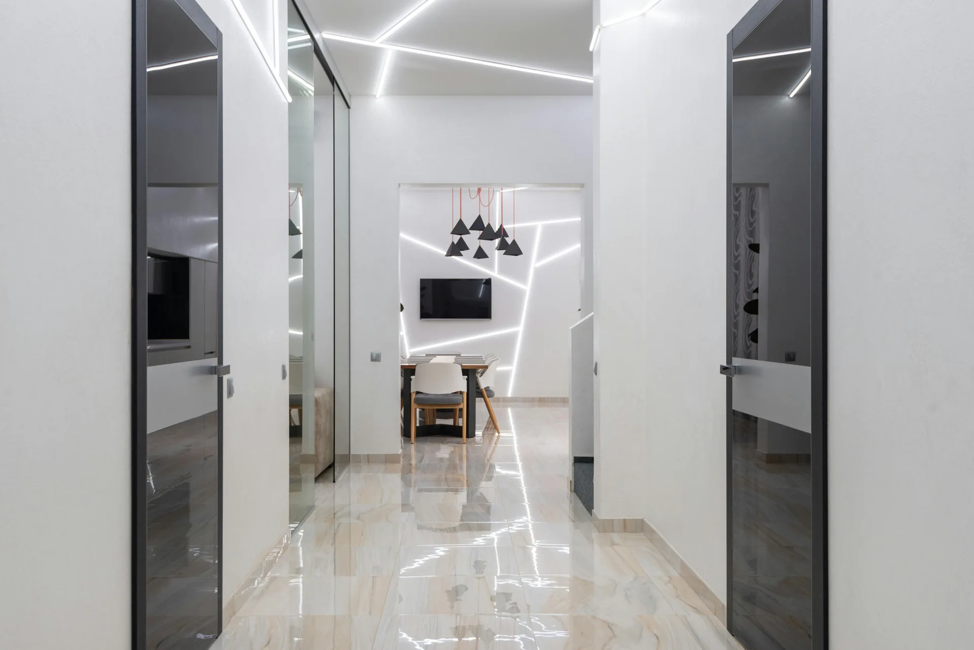 luxury hallway floor finished over Laticrete waterproofing in Regina