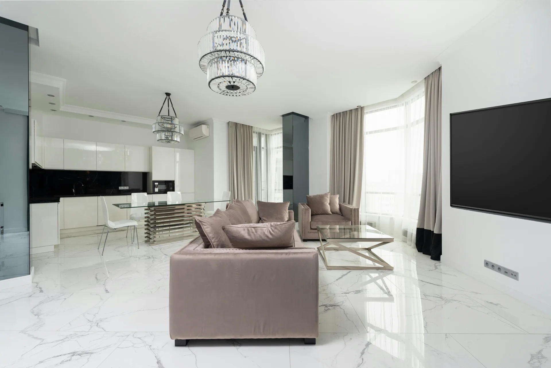 polished concrete floor in a luxury Regina living room