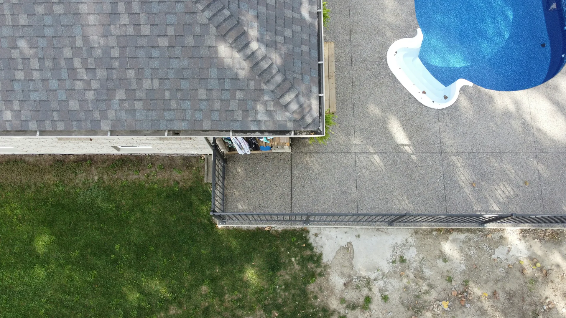 aerial view of a finished concrete pool deck in Regina